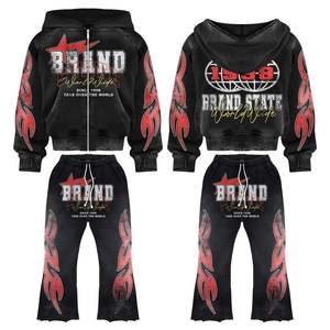 Conjunto de sudadera con capucha de lana de algodón lavado con ácido para hombre, chándal transpirable con logotipo personalizado para ropa informal para gimnasio de invierno fitness - Product Image 4