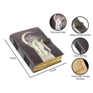 Lady Moon Journal en cuir véritable vintage fait main, imprimé UV, carnet de croquis pour le dessin sur papier pour les cadeaux. - Product Image 5