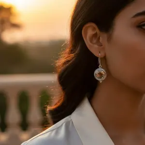 ต่างหูระย้าเงินแท้ 925 ชุบทอง 18K ประดับพลอยซิทริน สำหรับผู้หญิง สไตล์วินเทจ - Product Image 1