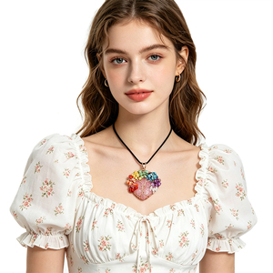 Collier pendentif en pierres naturelles <span class=keywords><strong>CSJA</strong></span> pour femme G755, nouveau, enroulé de fil, arbre de vie, améthyste, quartz rose, guérison Reiki, cadeau cœur d'amour - Product Image 6