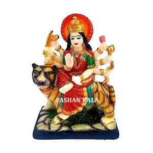 인도 도매 새로운 대리석 골동품 아름다운 여러 가지 빛깔의 수제 대리석 Durga Maa 저렴한 가격에 대한 사자 동상에 앉아