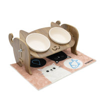Station d'alimentation double réglable et portable pour chats, avec bols en porcelaine de 200 ml, motif animal, support ergonomique surélevé pour aliments, pour l'intérieur et l'extérieur