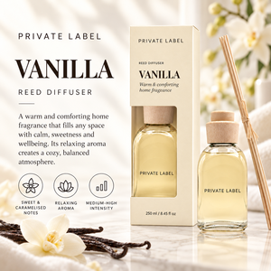 Diffuseur de parfum à bâtonnets à la vanille, marque privée, 250 ml |   Parfum d'ambiance doux et réconfortant |   Fabricant OEM Espagne - Product Image 2