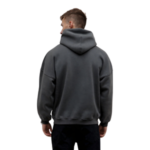 <b>Mens</b> Washed Grey Oversized Hoodie <b>Pullover</b> 50% Cotton 50% Polyester Drop Shoulder Streetwear Relaxed Fit Winter Sweatshirt - Product Image 3