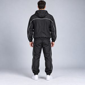Chaqueta con capucha y cremallera completa con ribetes reflectantes para hombre, pantalones deportivos de corte holgado, fabricante de ropa personalizada - Product Image 2