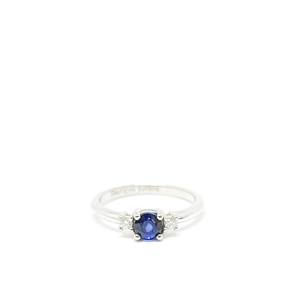 5mm Cut Sapphire Blue Diamond Three Stone Engagement <b>Ring</b> Sterling Silver 18K Gold Plated Minimalist Wedding Jewelry for - Product Image 1