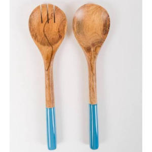 Ensemble de couverts à salade en bois avec manche en résine BlueBloom | Duo fourchette et cuillère en bois de manguier pour salle à manger, cuisine et cadeaux élégants - Product Image 1