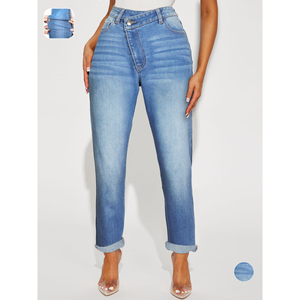 Paola Riboni - Jeans de mezclilla de pierna recta para mujer, cintura media, corte regular, lavado claro, estilo vintage, pantalones formales de longitud completa - Product Image 1