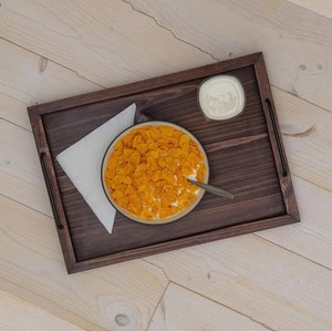 Juego de 2 bandejas redondas de cerámica de madera de pino hechas a mano con asas de metal para decoración del hogar/Hotel y uso en restaurantes - Product Image 5