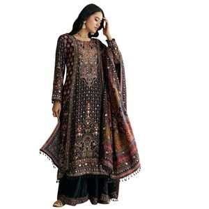 Costume de palazzo Kurta brodé Zari en soie tigré noir avec imprimé Dupatta vente en gros de fournisseur en vrac d'usine ethnique OEM pour femmes - Product Image 1