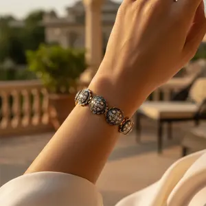 "<b>Black</b> Diamond <b>Bracelet</b> with Gold Plating & Floral Design for <b>Women</b>" - Product Image 1