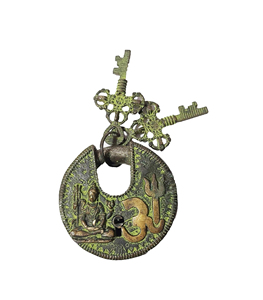 <b>Lock</b>-01I Shiva Om Trishul Brass round with Keys Functional Working Brass Made Black Shiva Padlock - Product Image 1
