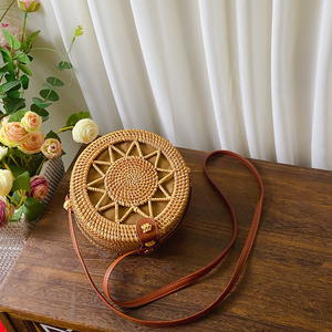 Elegant and Durable <b>Wicker</b> round Cross <b>Bags</b> for Fashion-Conscious Women Made in Viet Nam Floral Style - Product Image 6