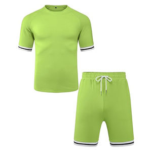 Ensemble short et t-shirt surdimensionné décontracté à col ras du cou 100% survêtement vierge en coton biologique de haute qualité pour hommes - Product Image 3