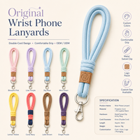 Cordon de poignet double pour téléphone, en gros, sangle tressée avec patch en cuir personnalisé OEM