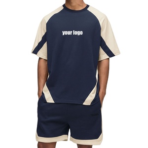 New Arrived 2026 100% Cotton 2 Tone Eco-Friendly Printed Breathable Men's Short <b>Set</b> Streetwear Custom Embroidered Logo Hip Hop - Product Image 1