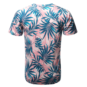 T-shirt à manches courtes pour homme, col rond, imprimé feuilles tropicales, coupe classique, respirant, 100% polyester, style décontracté - Product Image 2