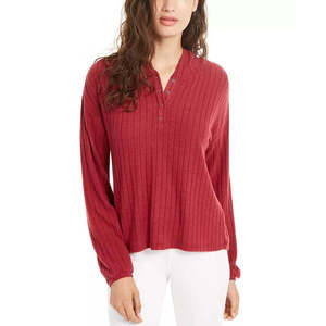 Felpa con Cappuccio Henley a Costine da Donna Ultra Flirt, Rosso Scuro, Taglie XS-XXL, Traspirante, in Maglia di Seta, Stile Casual con Colletto con Cerniera - Product Image 1