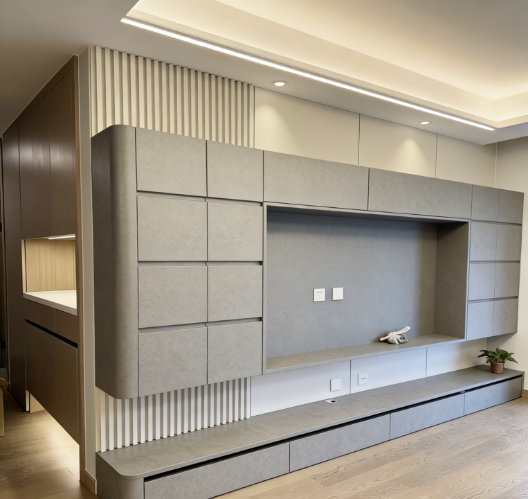 Grey Wooden TV Cabinet with LED