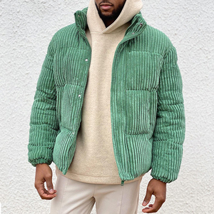 OEM Custom Logo <b>Men's</b> Winter <b>Jacket</b> Stand Collar Loose Windproof <b>Corduroy</b> With Hood and Embroidery Zip up Warn Cotton Canvas - Product Image 4