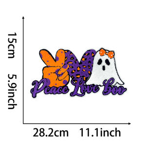 Venta al por mayor hierro en lindo bordado de lentejuelas fantasma Boo calabaza Chenille parches grande Halloween Chenille parche para bolsa de ropa - Product Image 3
