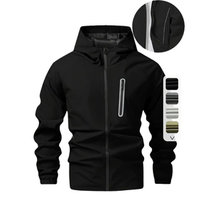 Chaqueta Safari ajustada para hombre, Jersey informal de manga larga, Sudadera con capucha, bolsillo de canguro, tejido elástico para ocio al aire libre - Product Image 1