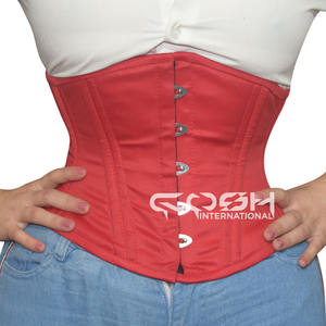 Achetez maintenant notre corset en coton rouge de qualité supérieure, à lacets serrés, à armatures en acier, sous le buste, fournisseur de corsets - Product Image 1