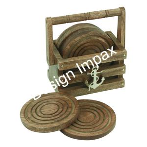 Dessous de verre écologiques avec support pour centre de table Sous-verres et napperons nautiques Présentoir pour café et thé Planches en bois - Product Image 4