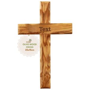 Croix murale chrétienne personnalisée en bois d'olivier Art Déco 25 cm, gravée sur mesure, fabriquée à la main à Bethléem - Product Image 1
