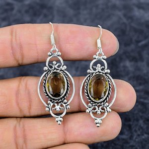ต่างหูควอตซ์สีเงินสเตอร์ลิงทำด้วยมือ925อัญมณีทรงวงรีทรงหยดน้ำยาวชุบเงินสำหรับงานแต่งงานและงานปาร์ตี้ - Product Image 2