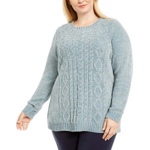 Maglione da Donna Karen Scott Blu Scuro in Maglia Intrecciata di Ciniglia, Stile Poncho Vintage, Traspirante e Morbido per Autunno Inverno, Taglia 2X - Product Image 1