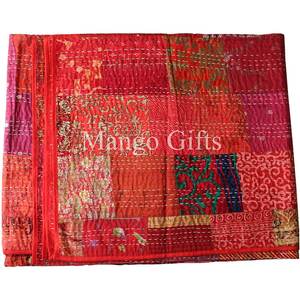 Handmade Indian <b>Kantha</b> Work Quilt Patchwork 100% Silk Bedspread Vintage Ralli <b>Throw</b> Wholesale Lot 3Pc for Home Use - Product Image 5