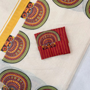 Saree en lin doux avec bordure dorée avec chemisier tissu de meilleure qualité nouvelle impression - Product Image 1