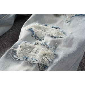 Hot Sale New Men's Straight Jeans <b>Denim</b> <b>Fabric</b> Breathable Distressed Pants OEM Service Custom Logo High Quality 100% Cotton - Product Image 6