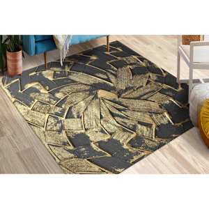 Tapis abstrait noir et or : Décoration d'art moderne, tapis imprimé, tapis fin non tissé - Product Image 1