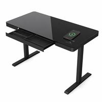 Bureau debout électrique réglable en hauteur avec tiroirs, plateau en verre, chargement sans fil pour téléphone portable, ergonomique, double moteur, pour la maison et le bureau