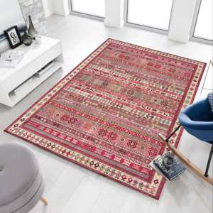 Alfombra Estampada - Alfombra Roja para Entrada, Decoración Rústica, Diseño a Rayas, Alfombra Tradicional, Alfombra de Chenilla - Product Image 4