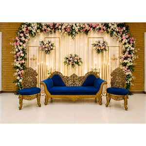Conjunto de Sofás de Terciopelo Azul de Primera Calidad para Decoración de Escenarios Walima, Estilo Maharaja, Conjunto de Asientos para Recepción de Novios, Sofá Italiano con Sillas - Product Image 1