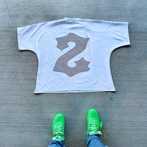 Camiseta personalizable Heavyweight Boxy para hombre Lavado ácido Vintage Jersey de longitud corta Bordado personalizado Diseño de cuello redondo de gran tamaño - Product Image 5