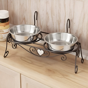 Rustic Bronze Double Pet <b>Bowl</b> Stand with Heart Detail Elevated Iron Frame, Safe Removable Stainless <b>Steel</b> <b>Bowls</b>, Elegant Feeder - Product Image 6