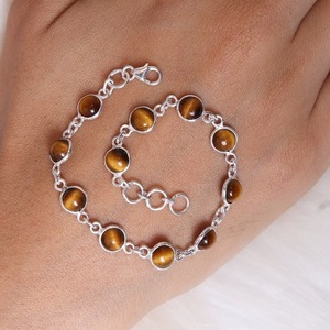 Boho Style 925 Sterling Silver Tiger Oeil de Pierres Précieuses Bracelet Bijoux Fait Main Bracelet En Argent Bijoux pour Femmes Cadeau De Mariage - Product Image 6