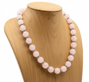 สร้อยคอประดับลูกปัดทรงเรขาคณิตโรสควอตซ์สำหรับผู้หญิง ความยาว 18 นิ้ว ตัวล็อคชุบทองเงินทิเบต ผูกด้วยมือ เครื่องประดับแฟชั่นทันสมัย - Product Image 1