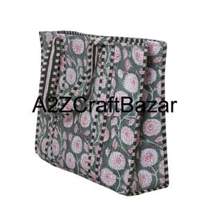 Sac fourre-tout en coton rayé bohème pour femmes indiennes fait à la main avec une longue poignée Grand (>50cm) Fabriqué à la main à partir du Rajasthan - Product Image 4