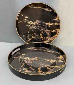 Luxury Wooden Serving Tray Patterned Wood Platter <b>White</b> Decorative Trays For Coffee Table Home Breakfast Kitchen Food Serving - Product Image 6