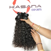 Mesin Kepang Rambut Wanita India Hitam Double Weft Deep Wave Tanpa Proses, 100% Virgin Remy Indian Hair Weave & Clip-in