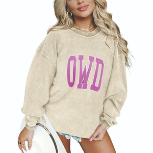 Custom Women Oversized Sweatshirt Heat Transfer Print Graphic O Neck Pullover Loose Top Corduroy Women Sweatshirt - Product Image 1