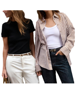 Camisa de rayas marrones de moda y única para mujer de la mejor calidad, algodón clásico y cómodo, disponible a granel - Product Image 2