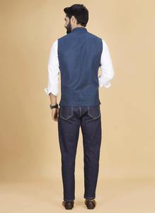 Chaleco de Diseñador Azul Pavo Real de Primera Calidad para Fiestas, Reuniones de Negocios y Eventos Étnicos Disponible al Mejor Precio - Product Image 3