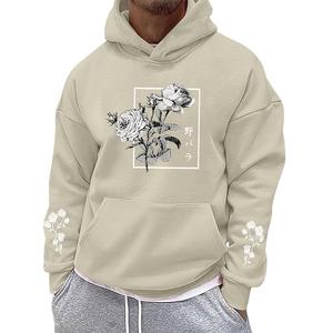 เสื้อมีฮู้ดสำหรับผู้ชายเสื้อคอกลมแขนยาวผ้าฝ้าย100% ใหญ่พิมพ์ลายแบบลาดเอียงไหล่ - Product Image 2