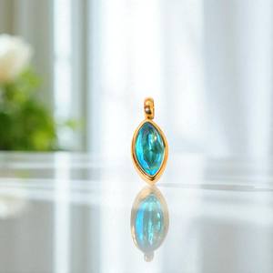 Marquise Aquamarine Quartz Gemstone Charms Pendentif-Pendentif Femme Plaqué Or Argent 925-Vente en gros DIY Making Necklace - Product Image 1